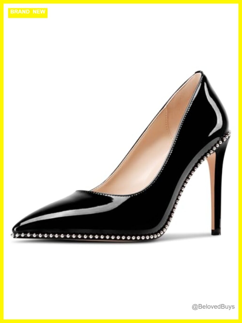 Beaded Stiletto Pump Faux Leather Pointed Toe Slip On Heels